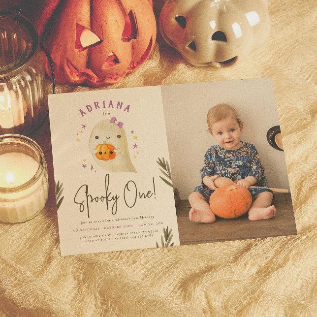 Skrämmande söta flickans Halloween 1-års födelseda Inbjudningar (Skapare uppladdad)