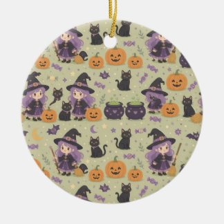 Skrämmande söta Halloween-häxor keramisk prydnad Julgransprydnad Keramik