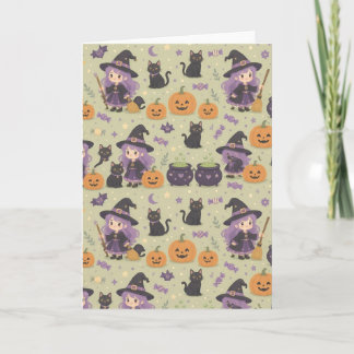 Skrämmande söta Halloween-häxors gratulationskort Kort