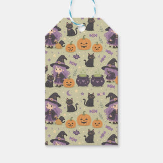 Skrämmande söta Halloween-häxors presenttagg Presentetikett