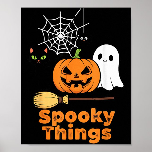 Skrämmande söta Halloween-pumpa spöke svart Poster (Framsidan)