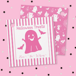Skrämmande söta rosa och vita Halloween presentkor Gåvor Etiketter