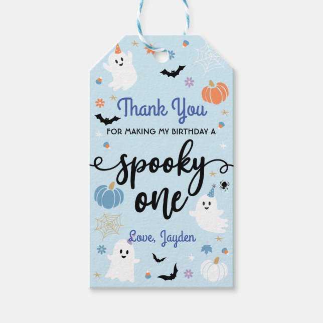 Skrämmande söta spöket Halloween 1-års födelsedag Presentetikett (Framsidan)