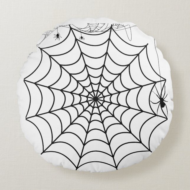 Skrämmande spindelnät Halloween Rund Kudde (Framsidan)
