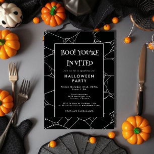 Skrämmande spindelnät svart & vit Halloween-fest Inbjudningar