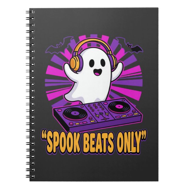 Skrämmande spök-DJ Halloween-beats design_1 Anteckningsbok (Framsidan)