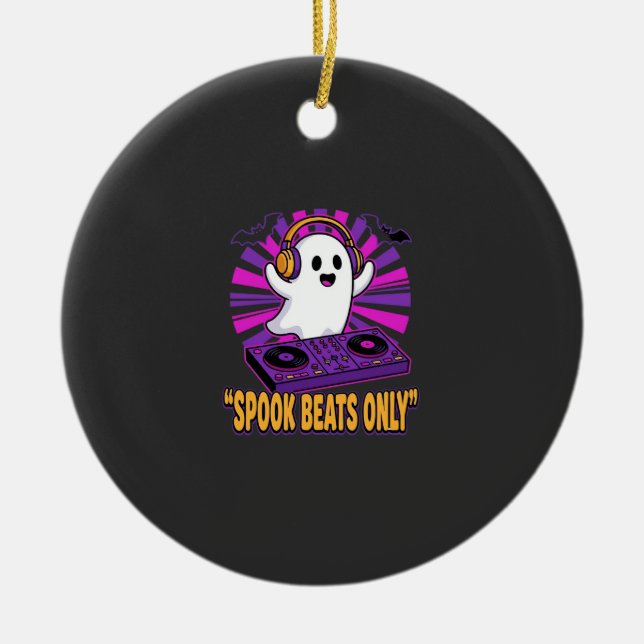 Skrämmande spök-DJ Halloween-beats design_1 Julgransprydnad Keramik (Framsidan)