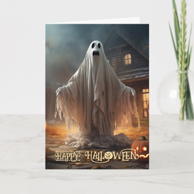 Skrämmande spök Halloween Helgkort (Framsida)