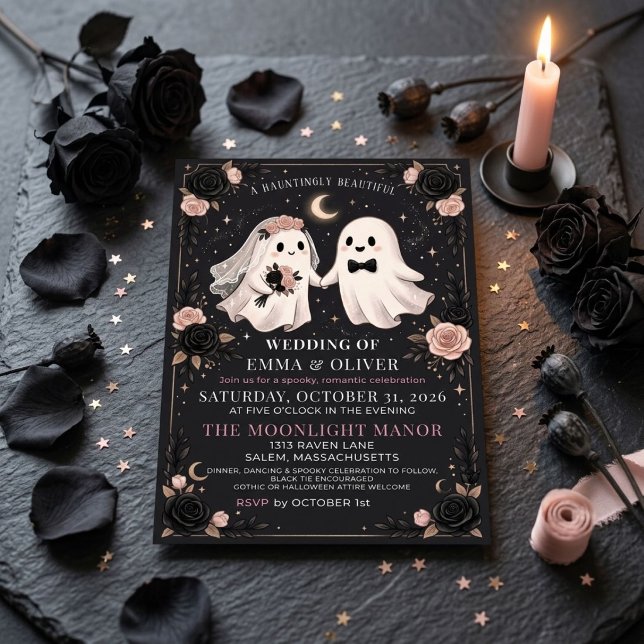 Skrämmande spök Halloween mörka blommande bröllop  Inbjudningar (Skapare uppladdad)
