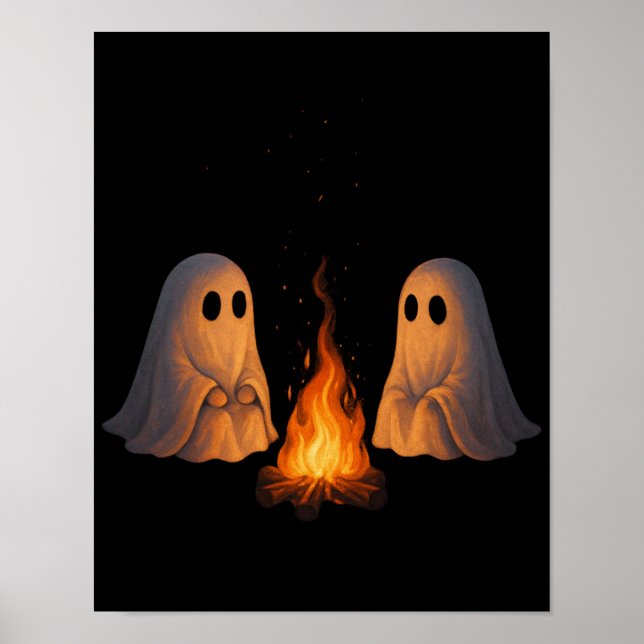 Skrämmande spök lägereld natt skogs konst - Hallow Poster (Framsidan)