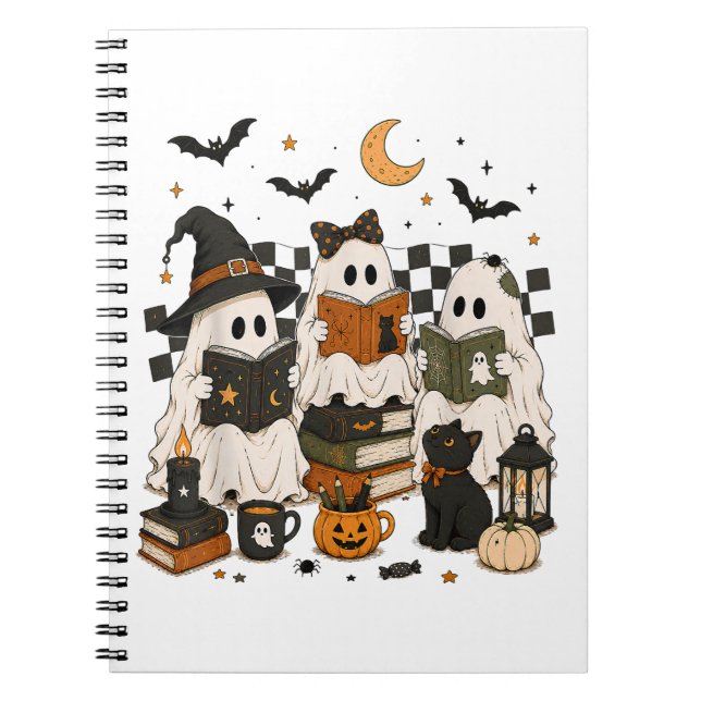 Skrämmande spök läsning böcker rolig Halloween Anteckningsbok (Framsidan)