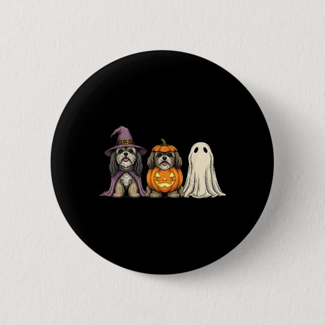 Skrämmande spök-Lhasa Apso-pumpa Halloween-hund Knapp (Framsida)