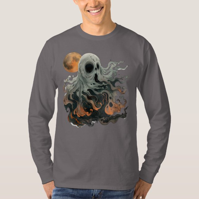 Skrämmande spök- och mån-grafisk t-shirt (Framsida)