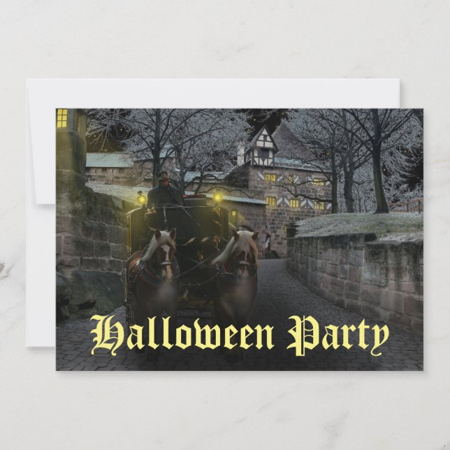 Skrämmande spökande hästdragen kärra Halloweenfest Inbjudningar (Framsida)
