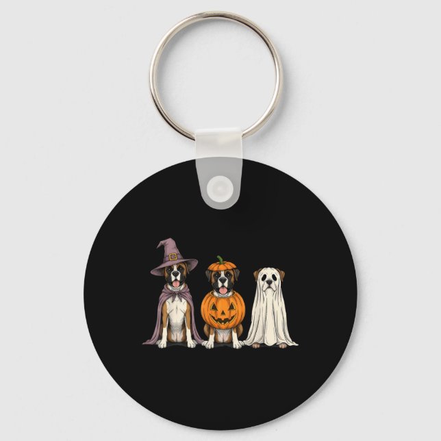 Skrämmande spökboxer hundälskare pumpa Halloween Nyckelring (Framsida)