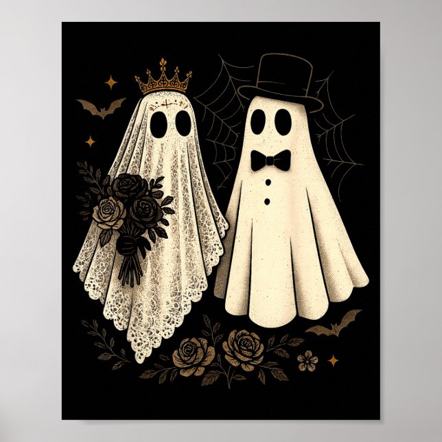 Skrämmande spökbrud och brudgum Halloween-bröllop Poster (Framsidan)