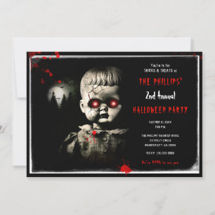 Skrämmande spökdocka Halloween kostymfest Inbjudningar