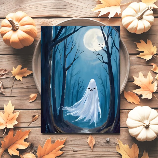 Skrämmande spöke | Glad Halloween Förhäxad Skog Helg Vykort (Skapare uppladdad)