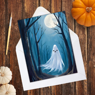 Skrämmande spöke Glad Halloween spökskog Julkort