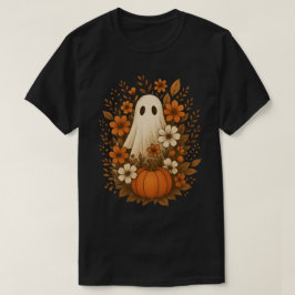 Skrämmande spöke omgivet av höstblommor Pumpa T Shirt