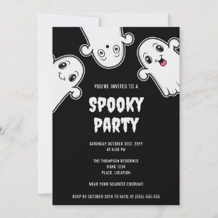 Skrämmande spöken Halloween-fest Svart och vitt Inbjudningar