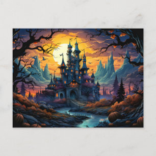 Skrämmande Spökhus Glad Halloween Vykort