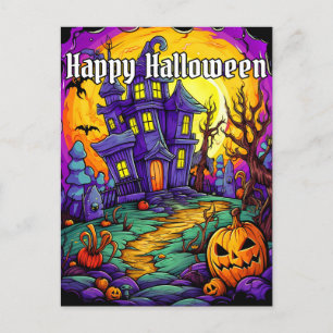 Skrämmande spökhus Glad Halloween Vykort