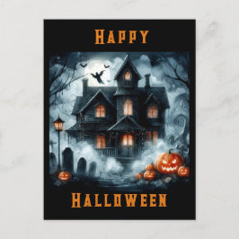Skrämmande spökhus Halloween AI vykort