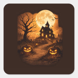 Skrämmande spökhus Halloween Fyrkantigt Klistermärke