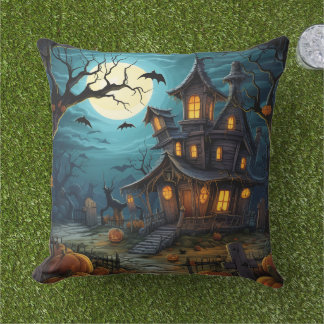 Skrämmande spökhus Halloween höstdekor design Kudde
