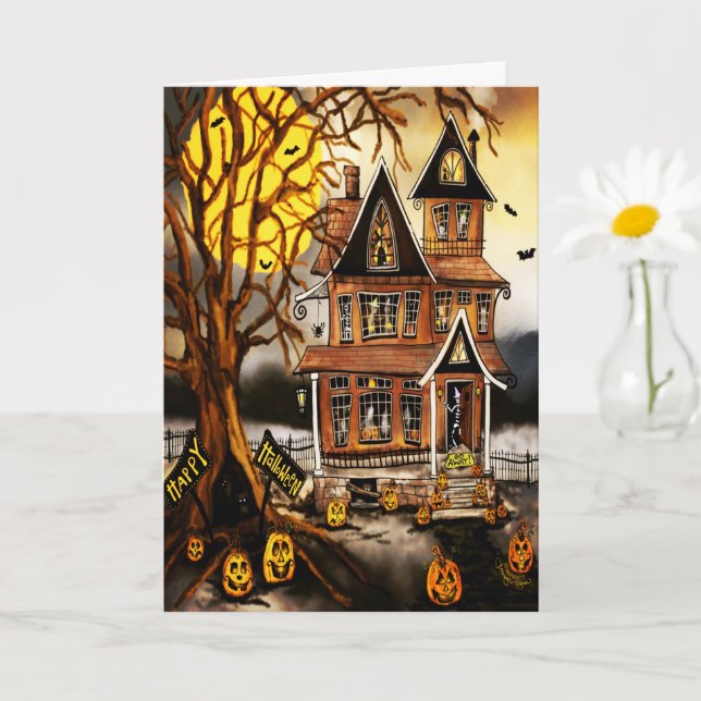 Skrämmande Spökhus Halloween Kreativitet Kort (Liten växt)