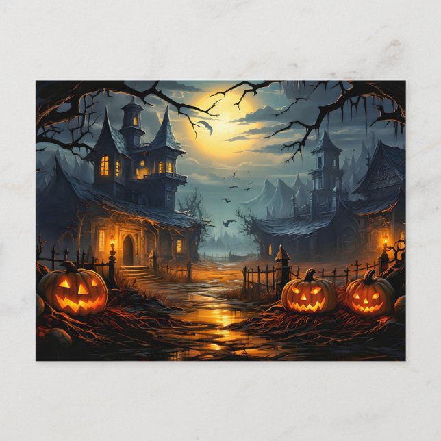 Skrämmande spökhus Halloween Vykort (Framsida)