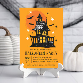 Skrämmande spökhus med fladdermöss Halloween-fest Inbjudningar