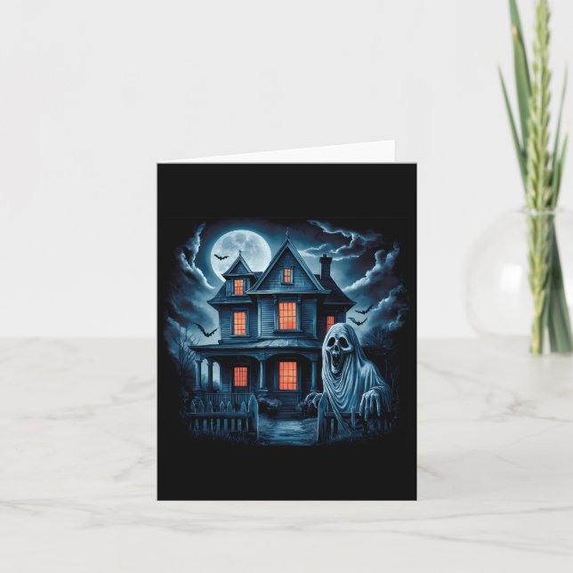Skrämmande spökhus mörka skräck Halloween-kostym  Kort (Framsida)