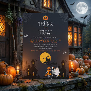 Skrämmande spökhus Trunk or Treat Halloween Inbjudningar