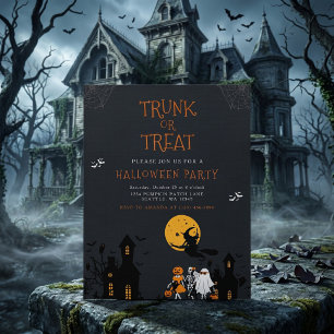 Skrämmande spökhus Trunk or Treat Halloween Inbjudningar