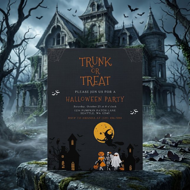 Skrämmande spökhus Trunk or Treat Halloween Inbjudningar (Skapare uppladdad)