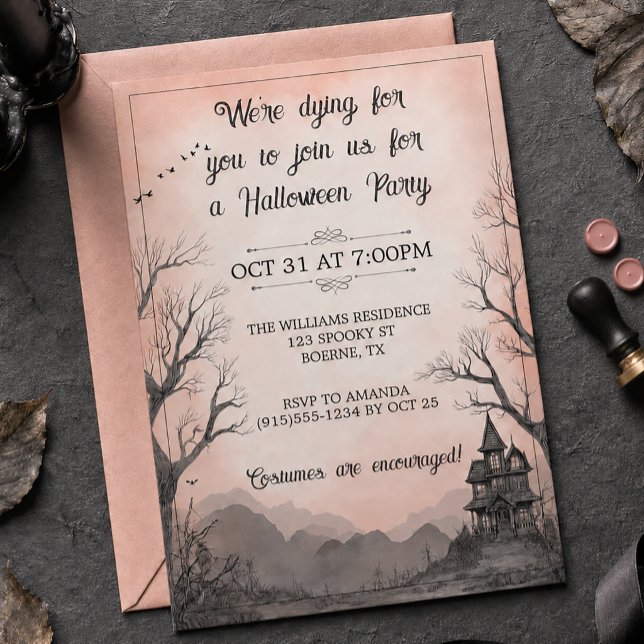 Skrämmande spökhus vuxen Halloween Inbjudningar (Creepy Haunted House Adult Halloween Invitation)