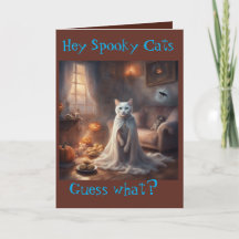 Skrämmande spökkatte Halloween-kort