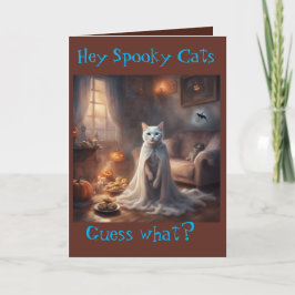 Skrämmande spökkatte Halloween-kort Kort