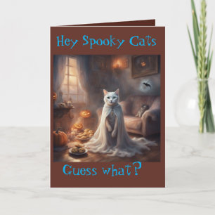 Skrämmande spökkatte Halloween-kort Kort