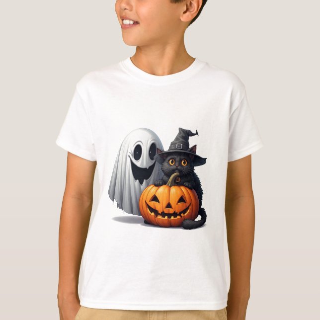 Skrämmande spökkatts-pumpa Halloween 🎃 T Shirt (Framsida)