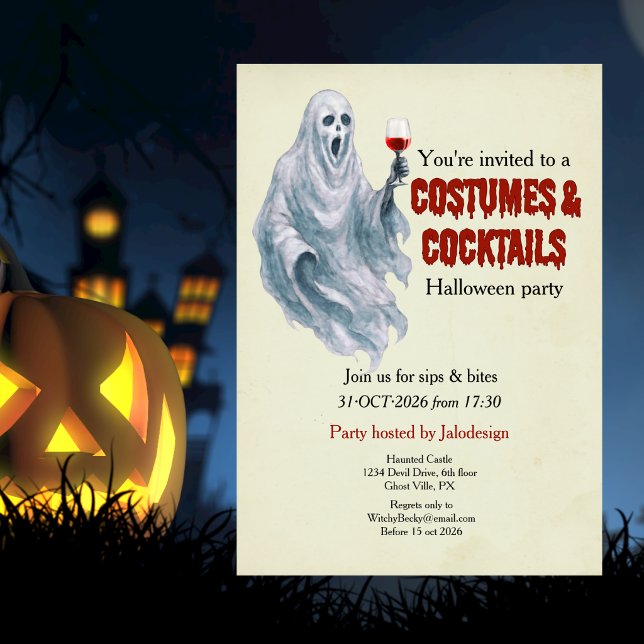 Skrämmande spökkostym Cocktail Halloween-fest Inbjudningar (Skapare uppladdad)