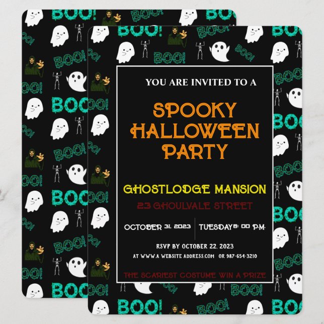 SKRÄMMANDE SPÖKLIG HALLOWEEN-FEST INVITATION INBJUDNINGAR (Fram/baksida)