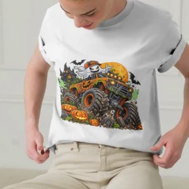 Skrämmande spökpumpa lastbil t shirt (Spooky Ghost Pumpkin Truck T-Shirt
)