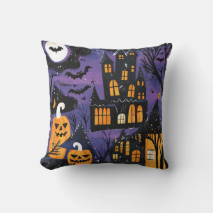 Skrämmande spökslott Jack-O-Lantern Halloween Kudde