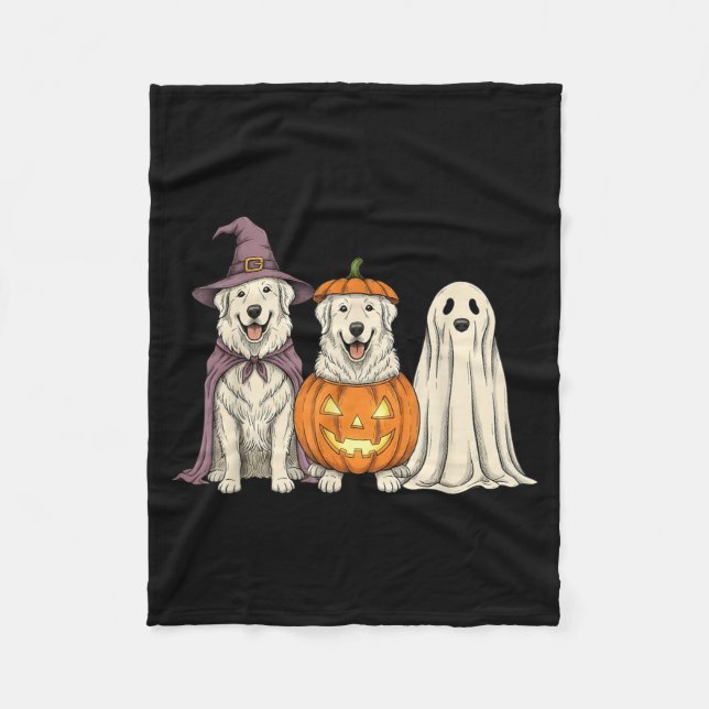 Skrämmande spökstor Pyrenéer pumpa Halloween hund Fleecefilt (Framsidan)