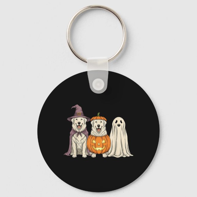 Skrämmande spökstor Pyrenéer pumpa Halloween hund Nyckelring (Framsida)