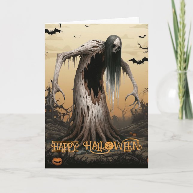 Skrämmande spökträ Halloween Helgkort (Framsida)