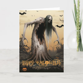 Skrämmande spökträ Halloween Helgkort